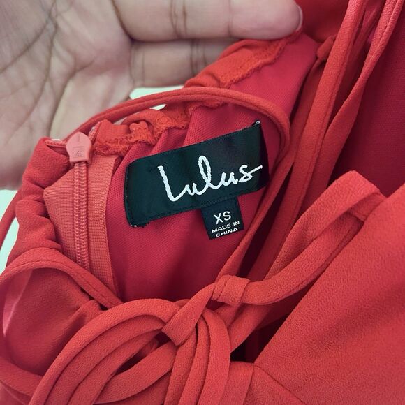 Lulus Solid Red Strappy Dress Size XS Womens Party Lace Up Cross Back Fit Flare - Picture 9 of 10